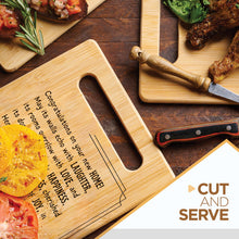 Load image into Gallery viewer, Housewarming Gifts for New Home - Bamboo Cutting Board with Engraved Message - New Home Essentials for Homeowners, Couples, Friends, or Family - Decorative Kitchen Gift Board, 12&quot; x 8&quot;