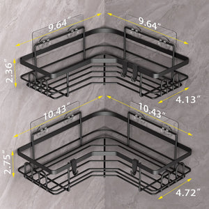 3 Pack Corner Shower Caddy Organizer Shelf with Hooks, Black Bathroom Shelves Storage Organization