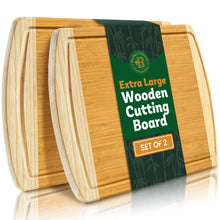 Load image into Gallery viewer, Wood Cutting Board - 3 Piece Bamboo Cutting Board Set, Wooden Cutting Boards for Kitchen with Deep Juice Groove, Side Handles - Wood Chopping Boards for Meal Prep, Meat, Vegetables, Cheese Charcuterie