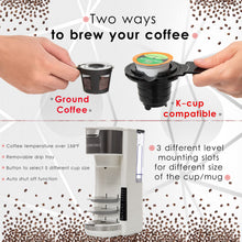 Load image into Gallery viewer, Mixpresso Single Serve Coffee Brewer K-Cup Pods Compatible &amp; Ground Coffee, 30 oz Compact Coffee Maker Single Serve With 5 Brew Sizes Up To 14 Oz, Fits Travel Mug, Adjustable Drip Tray, Black