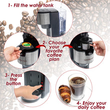 Load image into Gallery viewer, Mixpresso Single Serve Coffee Brewer K-Cup Pods Compatible &amp; Ground Coffee, 30 oz Compact Coffee Maker Single Serve With 5 Brew Sizes Up To 14 Oz, Fits Travel Mug, Adjustable Drip Tray, Black