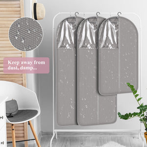 4 Pack 43’’ Gray Garment Bags for Hanging Clothes Storage Travel, Clear Dress Bags for Gowns Long, Suit Bags for Closet Storage