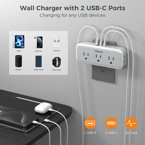 Multi Plug Outlet Extender, TESSAN Surge Protector Wall Plug Splitter with 5 Electrical Outlet Expander, Multiple Plug Adapter for Travel Home Office