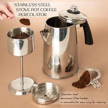 Load image into Gallery viewer, Mixpresso Stainless Steel Stovetop Coffee Percolator, 52 oz Classic Percolator Coffee Pot, Excellent As Camping Pot, 12 Cup Stainless Steel Camping Coffee Makers, Cool-Touch Handle.