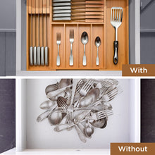Load image into Gallery viewer, Bambüsi In-Drawer Knife Block - Bamboo Knife Drawer Organizer for Kitchen - Fits 5 Long + 6 Short Knives - Store Knives with Blades Pointing Down - Wooden Steak knife Holder without Knives
