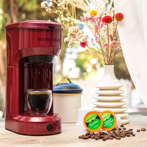 Mixpresso 2 in 1 Coffee Brewer, Single Serve & Personal Coffee Maker, Compact Size Mini, Quick Brew Technology, 14oz Red