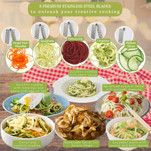Load image into Gallery viewer, Brieftons 5-Blade Vegetable Spiralizer: Strongest-Heaviest Spiral Slicer, Best Veggie Pasta Spaghetti Maker for Low Carb/Paleo/Gluten-Free/Vegan Meals, With Extra Blade Caddy, 4 Recipe Ebooks