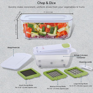 Brieftons QuickPush Food Chopper: Strongest & 200% More Container Capacity, 30% Heavier Duty, For Onion, Fruit and Vegetable Chopping, with 3 Dicer Cutter Blades, Keep-Fresh Lid, and 5 Recipe Ebooks