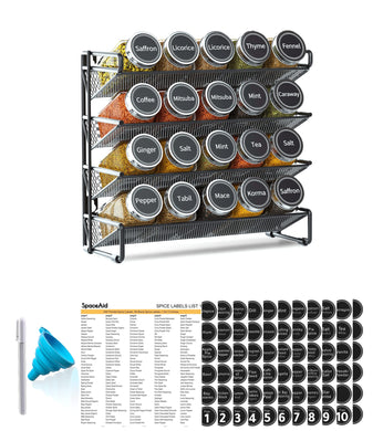SpaceAid Spice Rack Organizer with 28 Spice Jars, 386 Spice Labels, Chalk Marker and Funnel Set for Cabinet, Countertop, Pantry, Cupboard or Door & Wall Mount - 28 Jars, 13.4