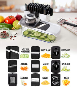 Mandoline Slicer for Kitchen, Fruit Cutter, Cheese Grater, Cucumber Slicer, Veggie Spiralizer, Food Cutter & Kitchen Gadgets with Safety Glove (6 in 1, White)