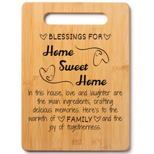 Load image into Gallery viewer, Housewarming Gifts for New Home - Bamboo Cutting Board with Engraved Message - New Home Essentials for Homeowners, Couples, Friends, or Family - Decorative Kitchen Gift Board, 12&quot; x 8&quot;