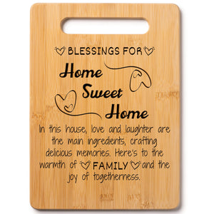 Housewarming Gifts for New Home - Bamboo Cutting Board with Engraved Message - New Home Essentials for Homeowners, Couples, Friends, or Family - Decorative Kitchen Gift Board, 12" x 8"