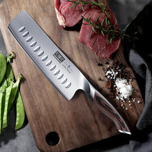 Load image into Gallery viewer, 7 Inch Nakiri Knife, Japanese High Carbon Stainless Steel Chef Knife, Multipurpose Meat Vegetable Sharp Kitchen Knife with Ergonomic Pakkawood Handle