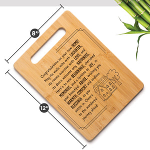 Housewarming Gifts for New Home - Bamboo Cutting Board with Engraved Message - New Home Essentials for Homeowners, Couples, Friends, or Family - Decorative Kitchen Gift Board, 12" x 8"
