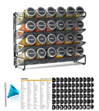 Load image into Gallery viewer, SpaceAid Spice Rack Organizer with 28 Spice Jars, 386 Spice Labels, Chalk Marker and Funnel Set for Cabinet, Countertop, Pantry, Cupboard or Door &amp; Wall Mount - 28 Jars, 13.4&quot; W × 10.8&quot; H, Black