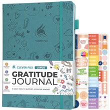 Load image into Gallery viewer, Clever Fox Gratitude Journal – Happiness, Positivity &amp; Affirmation Daily Journal – Inspirational Daily Notebook – 3 Months, A5 (Aquamarine)