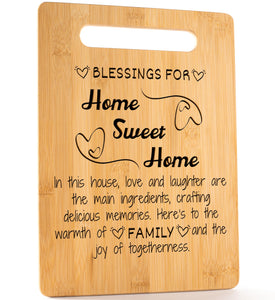 Housewarming Gifts for New Home - Bamboo Cutting Board with Engraved Message - New Home Essentials for Homeowners, Couples, Friends, or Family - Decorative Kitchen Gift Board, 12" x 8"