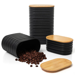 Mixpresso 3 Pcs Olive Green Canisters Sets For The Kitchen, Airtight Plastic Canister With Bamboo Lid, Coffee And Sugar Canister Set, Decorative Sugar Container, Kitchen Decor For Counter