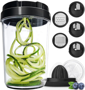 Mandoline Slicer Spiralizer & Vegetable Slicer, Zucchini Noodle Maker, Onion & Food Chopper, Veggie Spiral Cutter & Grater (4 in 1)