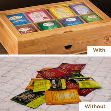 Load image into Gallery viewer, Bamboo Tea Bag Organizer Storage Box with Drawer &amp; Acrylic Window - Magnetic Lid Keeps Contents Fresh - Ideal Mothers Day Gifts for Mom - Gift Caddy (Tea Not Included)