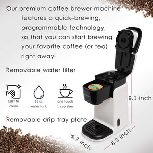 Mixpresso 2 in 1 Coffee Brewer, Single Serve & Personal Coffee Maker, Compact Size Mini, Quick Brew Technology, 14oz Red