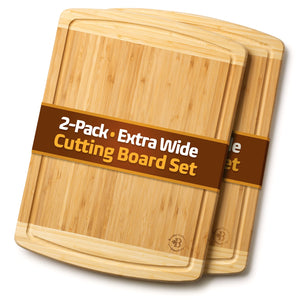 Wood Cutting Board - 3 Piece Bamboo Cutting Board Set, Wooden Cutting Boards for Kitchen with Deep Juice Groove, Side Handles - Wood Chopping Boards for Meal Prep, Meat, Vegetables, Cheese Charcuterie