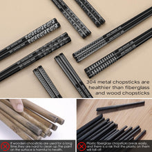 Load image into Gallery viewer, 8 Pairs Metal Chopsticks Reusable 18/8 Stainless Steel Chopsticks Set Cute Laser Engraved Non-slip Japanese Korean Chinese Chopstick for Cooking Eating Dishwasher Safe 9.25&quot; Chop Sticks Gift Set
