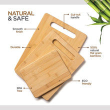 Load image into Gallery viewer, Bamboo Cutting Board Set &amp; Food Grade Mineral Oil – 3-Piece Wooden Cutting Boards for Kitchen, Butcher Block, Cheese Boards &amp; Utensils – Knife-Friendly, Durable, Eco-Friendly, Easy to Clean &amp; Maintain