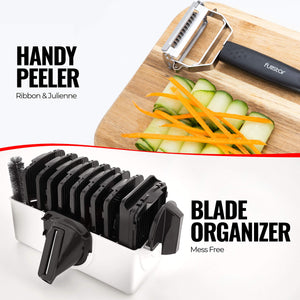 Mandoline Slicer for Kitchen, Fruit Cutter, Cheese Grater, Cucumber Slicer, Veggie Spiralizer, Food Cutter & Kitchen Gadgets with Safety Glove (6 in 1, White)