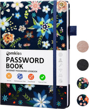 Load image into Gallery viewer, Comkiso Password Book with Individual Alphabetical Tabs Laminated, Large Print Password Keeper Book for Seniors, A5 Hardcover Internet Password Log Book to Record Website Login Details - Bloom