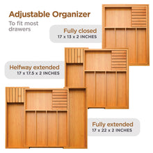 Load image into Gallery viewer, Bambüsi In-Drawer Knife Block - Bamboo Knife Drawer Organizer for Kitchen - Fits 5 Long + 6 Short Knives - Store Knives with Blades Pointing Down - Wooden Steak knife Holder without Knives