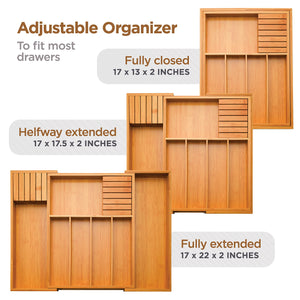 Bambüsi In-Drawer Knife Block - Bamboo Knife Drawer Organizer for Kitchen - Fits 5 Long + 6 Short Knives - Store Knives with Blades Pointing Down - Wooden Steak knife Holder without Knives
