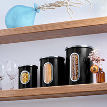 Load image into Gallery viewer, Mixpresso 3 Piece Black Canisters Sets For The Kitchen, Jars With See Window, Airtight Coffee Container Tea Organizer &amp; Sugar Canister, Kitchen Canisters Set of 3 Black Kitchen Décor