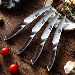 Steak Knives Set of 6, Ultra Sharp 4.5 Inch Serrated Steak Knife Set, Japanese High Carbon Steel Kitchen Steak Knives with Ergonomic Handle