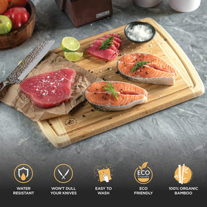 Wood Cutting Board - 3 Piece Bamboo Cutting Board Set, Wooden Cutting Boards for Kitchen with Deep Juice Groove, Side Handles - Wood Chopping Boards for Meal Prep, Meat, Vegetables, Cheese Charcuterie