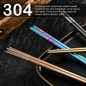 8 Pairs Metal Chopsticks Reusable 18/8 Stainless Steel Chopsticks Set Cute Laser Engraved Non-slip Japanese Korean Chinese Chopstick for Cooking Eating Dishwasher Safe 9.25" Chop Sticks Gift Set