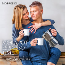 Load image into Gallery viewer, Mixpresso 3 Cup Moka Pot Coffee Maker for Gas, Electric Stove Top, Classic Italian Espresso Maker, Stovetop for Camping, Makes 5 Oz Cuban Coffee