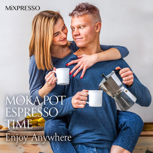 Mixpresso 3 Cup Moka Pot Coffee Maker for Gas, Electric Stove Top, Classic Italian Espresso Maker, Stovetop for Camping, Makes 5 Oz Cuban Coffee