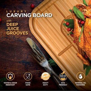 Wood Cutting Board - 3 Piece Bamboo Cutting Board Set, Wooden Cutting Boards for Kitchen with Deep Juice Groove, Side Handles - Wood Chopping Boards for Meal Prep, Meat, Vegetables, Cheese Charcuterie