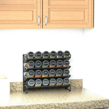 Load image into Gallery viewer, SpaceAid Spice Rack Organizer with 28 Spice Jars, 386 Spice Labels, Chalk Marker and Funnel Set for Cabinet, Countertop, Pantry, Cupboard or Door &amp; Wall Mount - 28 Jars, 13.4&quot; W × 10.8&quot; H, Black