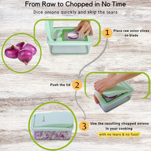 Brieftons QuickPush Food Chopper: Vegetable Dicer Slicer, Onion Cutter, 3 Extra-Large Blades with 200% More Cutting Area to Chop Dice Slice Vegetables, 2.6-Quart Container
