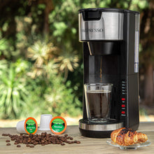 Load image into Gallery viewer, Mixpresso Single Serve Coffee Brewer K-Cup Pods Compatible &amp; Ground Coffee, 30 oz Compact Coffee Maker Single Serve With 5 Brew Sizes Up To 14 Oz, Fits Travel Mug, Adjustable Drip Tray, Black