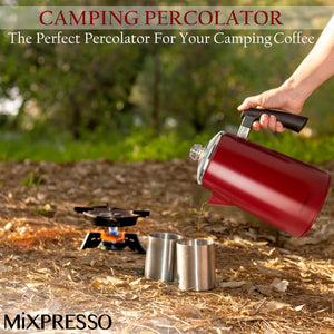 Mixpresso Stainless Steel Stovetop Coffee Percolator, 52 oz Classic Percolator Coffee Pot, Excellent As Camping Pot, 12 Cup Stainless Steel Camping Coffee Makers, Cool-Touch Handle.