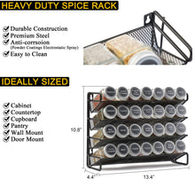 Load image into Gallery viewer, SpaceAid Spice Rack Organizer with 28 Spice Jars, 386 Spice Labels, Chalk Marker and Funnel Set for Cabinet, Countertop, Pantry, Cupboard or Door &amp; Wall Mount - 28 Jars, 13.4&quot; W × 10.8&quot; H, Black