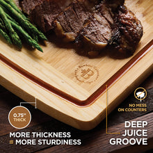 Load image into Gallery viewer, Wood Cutting Board - 3 Piece Bamboo Cutting Board Set, Wooden Cutting Boards for Kitchen with Deep Juice Groove, Side Handles - Wood Chopping Boards for Meal Prep, Meat, Vegetables, Cheese Charcuterie