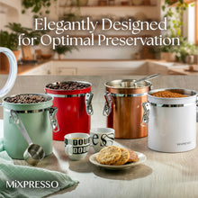 Load image into Gallery viewer, Mixpresso Green Coffee Canister, 16oz Airtight Stainless Steel Kitchen Food Storage Container with Clear Lid and Spoon. for Grounds Coffee, Beans, Tea, Flour, Cereal, Vacuum Sealed Sugar Container