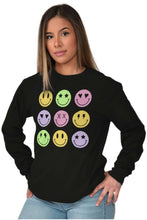 Load image into Gallery viewer, Colorful Happy Face Smile Eyes Long Sleeve TShirt Men Women Brisco Bra