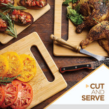 Load image into Gallery viewer, Bamboo Cutting Board Set &amp; Food Grade Mineral Oil – 3-Piece Wooden Cutting Boards for Kitchen, Butcher Block, Cheese Boards &amp; Utensils – Knife-Friendly, Durable, Eco-Friendly, Easy to Clean &amp; Maintain