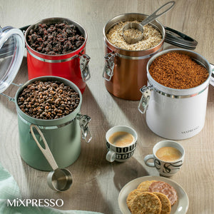 Mixpresso Green Coffee Canister, 16oz Airtight Stainless Steel Kitchen Food Storage Container with Clear Lid and Spoon. for Grounds Coffee, Beans, Tea, Flour, Cereal, Vacuum Sealed Sugar Container