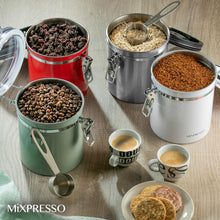 Load image into Gallery viewer, Mixpresso Green Coffee Canister, 16oz Airtight Stainless Steel Kitchen Food Storage Container with Clear Lid and Spoon. for Grounds Coffee, Beans, Tea, Flour, Cereal, Vacuum Sealed Sugar Container